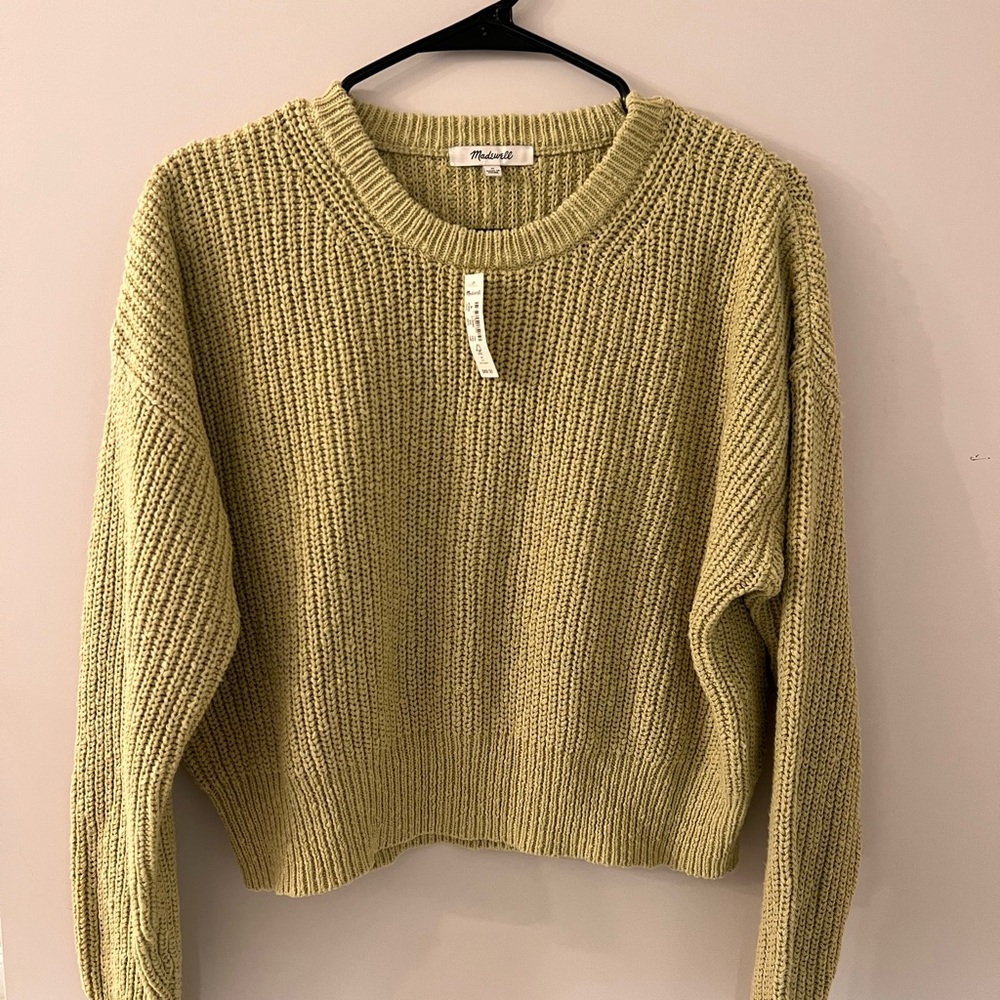 Madewell Green Crew Neck Sweater with Ribbed Knit - Picture 1 of 2